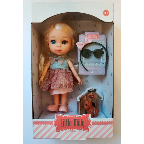 Little Milly Кукла 16 см шатенка с питомцем и аксессуарами (ободок, очки) 91055-C с 3 лет