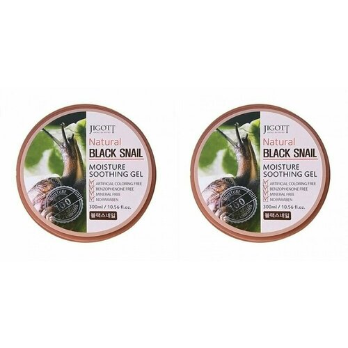 Jigott Увлажняющий универсальный гель с муцином улитки Natural Black Snail Moisture Soothing Gel 300 мл, 2 шт.