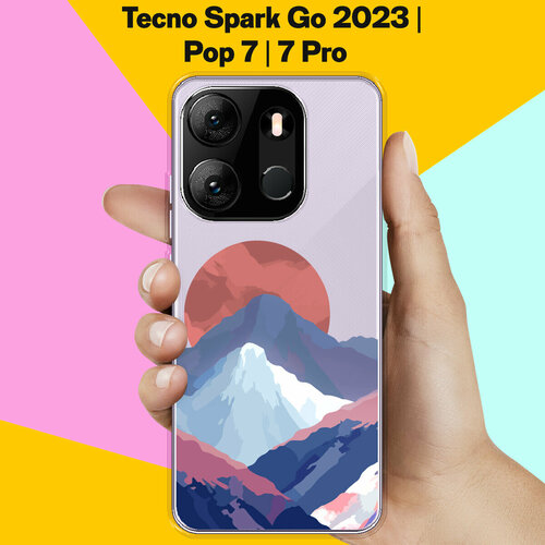 Силиконовый чехол на Tecno Spark Go 2023 / Tecno Pop 7 Pro /. Tecno Pop 7 Горы / для Техно Спарк Го 2023 / Поп 7 / Поп 7 Про матовый силиконовый чехол на tecno pop 7 pro техно поп 7 про розовые цветочные уголки черный