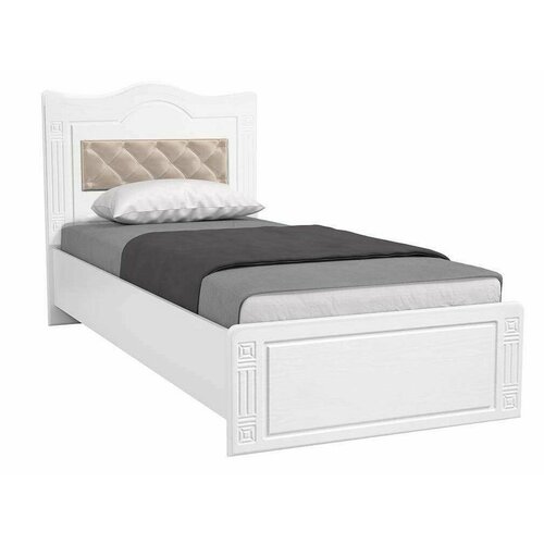 Кровать 900 с настилом Катрин-К АФ-10+АФ-10А Афина Белое дерево/Велюр крем