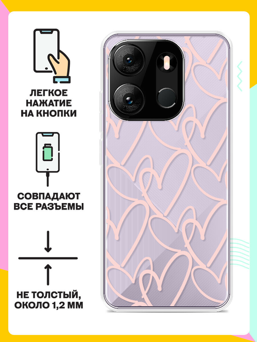 Силиконовый чехол на Tecno Spark Go 2023 / Tecno Pop 7 Pro /. Tecno Pop 7 Розовые сердца / для Техно Спарк Го 2023 / Поп 7 / Поп 7 Про — фото 1