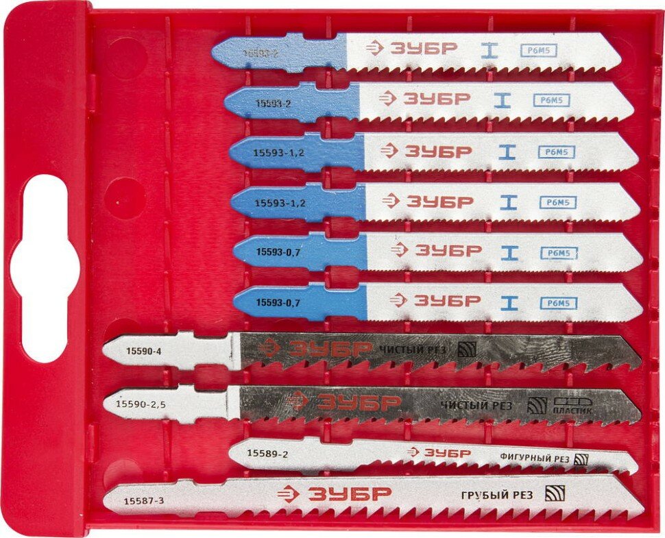 ЗУБР Набор ЗУБР "эксперт" Полотна для эл/лобзика, по дер. и мет, EU-хвост, пласт. бокс, 10шт , ( 15586-H10 )
