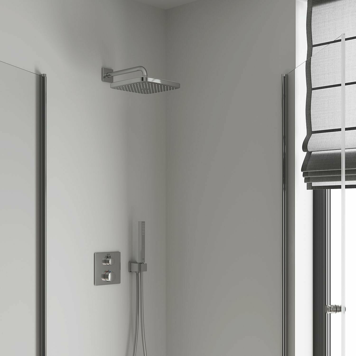 фото Душевая система с тропическим душем и термостатом Grohe Grohtherm Tempesta 250 Cube, Германия