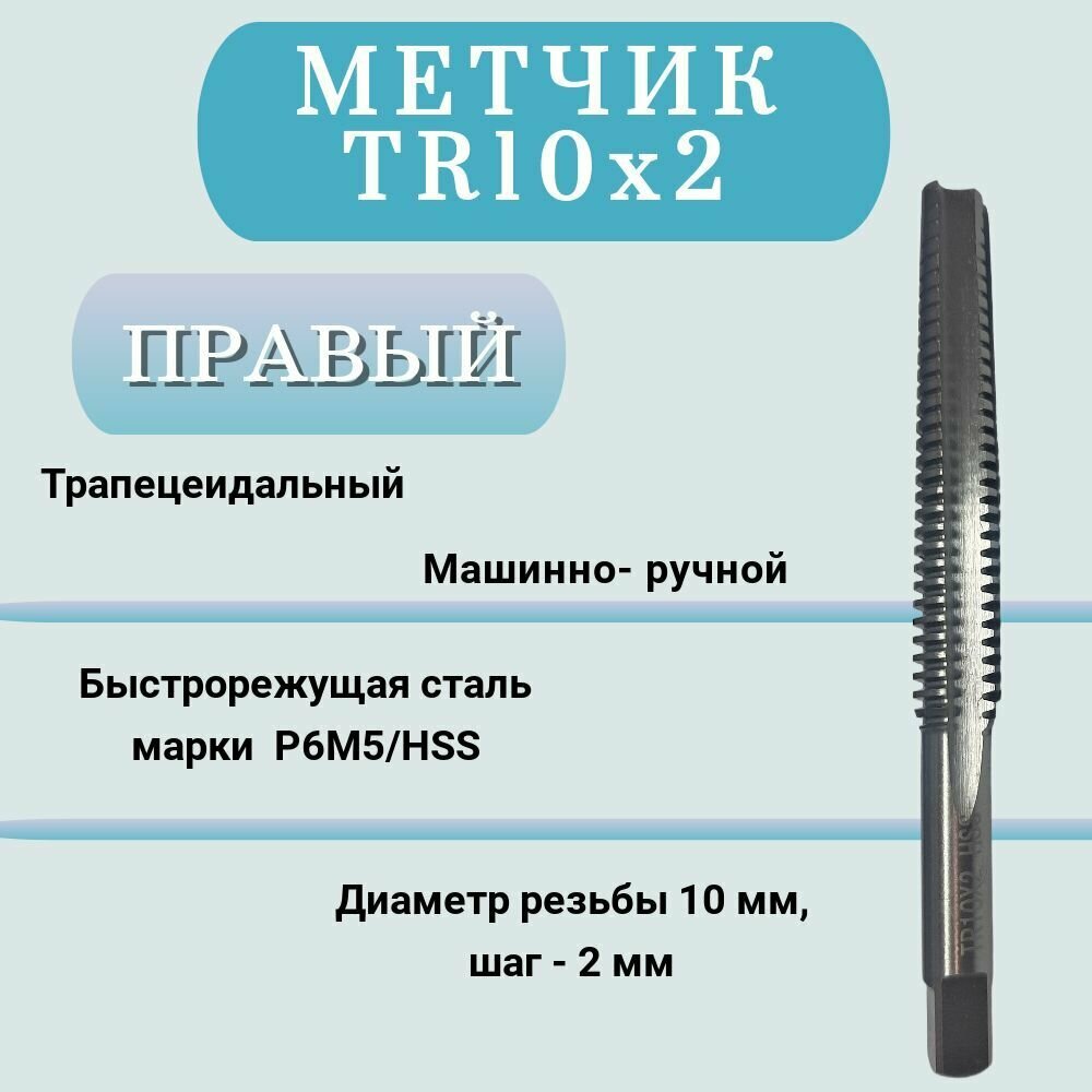 Метчик машинно-ручной трапецеидальный TR 10 шаг 2 мм(TR10х2), правый, 1 шт