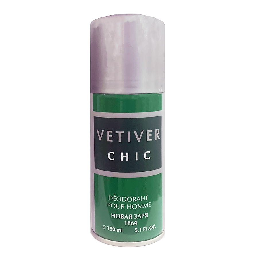 Новая Заря Дезодорант парфюмированный для мужчин Ветивер Шик Vetiver Chic древесный, фужерный (spray), спрей 150 мл