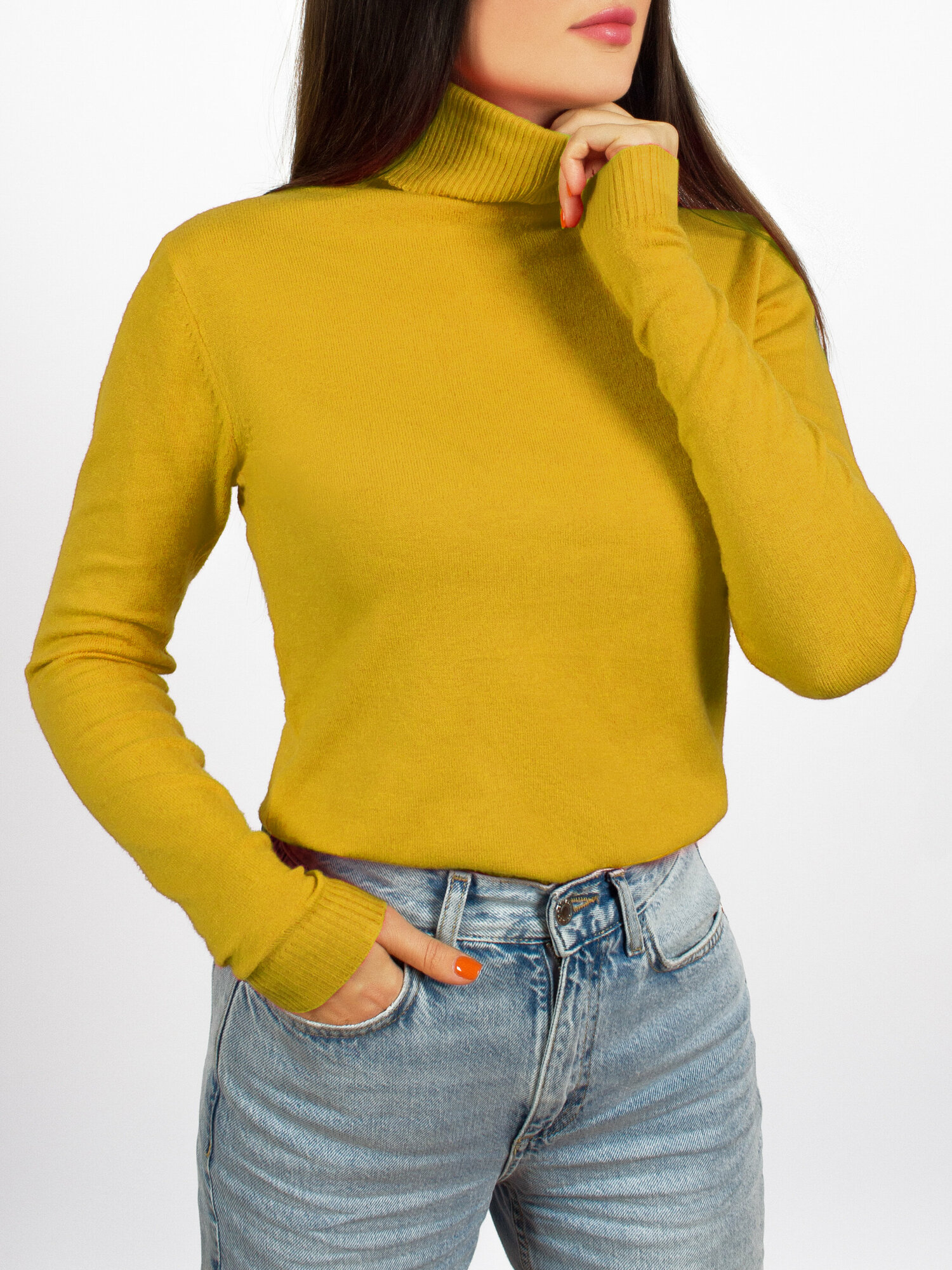 фото Водолазка женская гладкая кашемир цвет желтый (размер: 44-48)