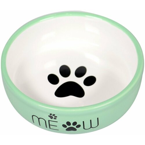 Миска Mr.Kranch MEOW 380 мл керамическая для кошек, зеленая, 1 шт