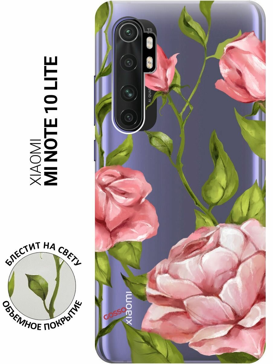 Силиконовый чехол на Xiaomi Mi Note 10 Lite, Сяоми Ми Ноут 10 Лайт с 3D принтом "Amazing Roses" прозрачный