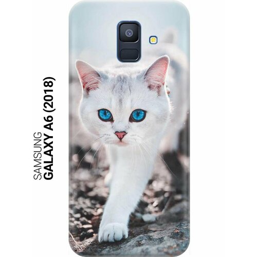 ультратонкий силиконовый чехол накладка для samsung galaxy j6 2018 с принтом голубоглазый кот Ультратонкий силиконовый чехол-накладка для Samsung Galaxy A6 (2018) с принтом Голубоглазый кот
