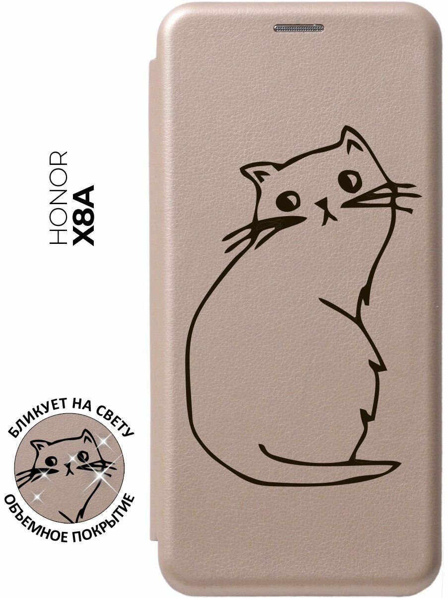 Чехол-книжка Melancholy Cat на Honor X8a / Хонор Х8А с 3D эффектом золотой