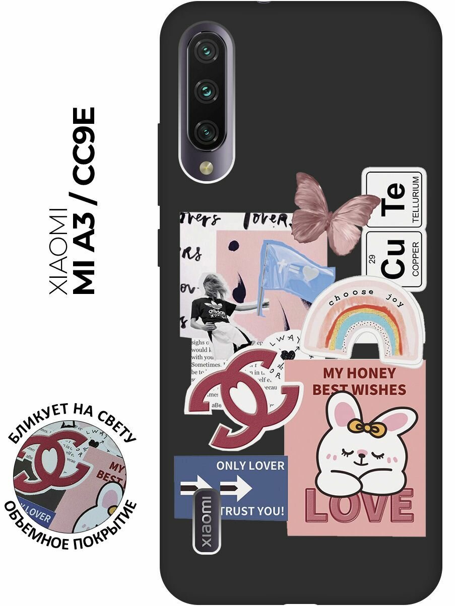 Матовый чехол Cute Stickers для Xiaomi Mi A3 / CC9e / Сяоми Ми А3 / Ми СС9е с 3D эффектом черный