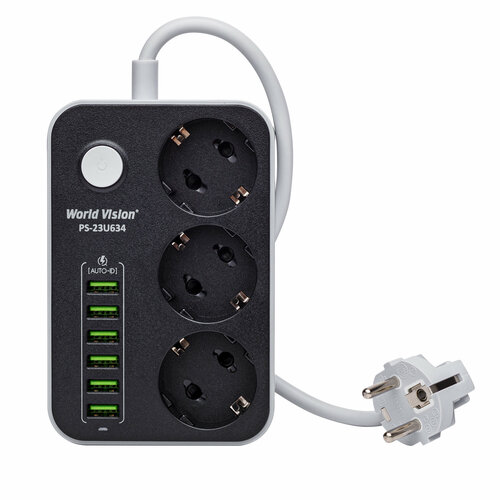 Сетевой фильтр-удлинитель 3 розетки и 6 usb с заземлением 1225₽