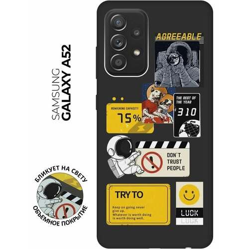 матовый чехол bts stickers для samsung galaxy a52 самсунг а52 с 3d эффектом черный Матовый чехол Space Stickers для Samsung Galaxy A52 / Самсунг А52 с 3D эффектом черный