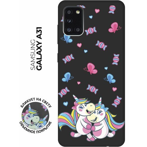 Матовый чехол Unicorns and Candies для Samsung Galaxy A31 / Самсунг А31 с 3D эффектом черный матовый чехол unicorns and candies для samsung galaxy a14 самсунг а14 с 3d эффектом черный