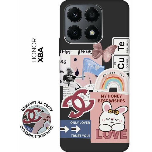 Матовый чехол Cute Stickers для Honor X8a / Хонор Х8А с 3D эффектом черный матовый чехол vermouth для honor x8a хонор х8а с 3d эффектом черный