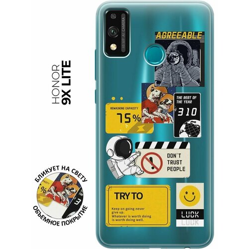 Силиконовый чехол с принтом Space Stickers для Honor 9X Lite / Хонор 9Х Лайт силиконовый чехол на honor 9x lite хонор 9x лайт мама права прозрачный