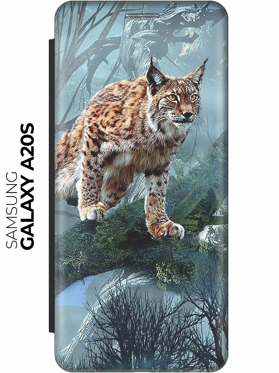 Чехол-книжка Дикая рысь на Samsung Galaxy A20s / Самсунг А20с черный
