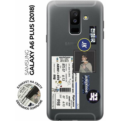 Силиконовый чехол с принтом BTS Stickers для Samsung Galaxy A6+ (2018) / Самсунг А6 Плюс 2018 матовый soft touch силиконовый чехол на samsung galaxy a6 2018 самсунг а6 плюс 2018 черный