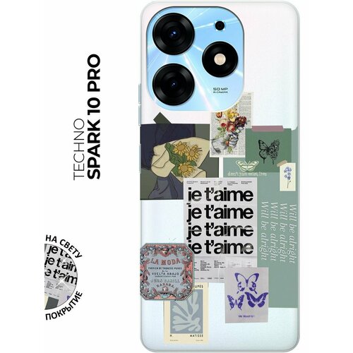 Силиконовый чехол с принтом Je Taime Stickers для Tecno Spark 10 Pro / Техно Спарк 10 Про силиконовый чехол на tecno spark 10 pro техно спарк 10 про прозрачный