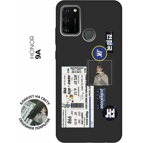 Матовый чехол BTS Stickers для Honor 9A / Хонор 9А с 3D эффектом черный матовый чехол bts stickers для honor 9a хонор 9а с 3d эффектом черный