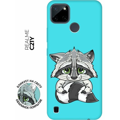 Матовый чехол Sad Raccoon для Realme C21Y / Рилми С21у с 3D эффектом бирюзовый матовый чехол sad raccoon для realme c30 рилми с30 с 3d эффектом мятный