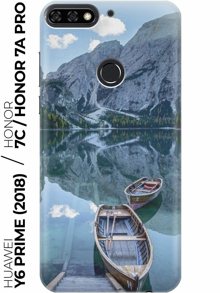 Силиконовый чехол Горы, озеро, лодка на Honor 7C / 7A Pro / Huawei Y6 Prime (2018) / Хуавей У6 Прайм 2018 / Хонор 7А Про / 7С