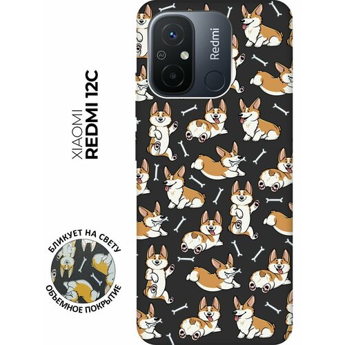 Матовый чехол Corgi Pattern для Xiaomi Redmi 12C / Сяоми Редми 12С с 3D эффектом черный матовый чехол tigers pattern для xiaomi redmi 12c сяоми редми 12с с 3d эффектом мятный