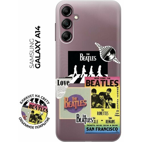 Силиконовый чехол с принтом Beatles Stickers для Samsung Galaxy A14 / Самсунг А14 матовый чехол beatles stickers для samsung galaxy a14 самсунг а14 с 3d эффектом черный