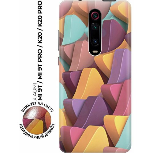 Силиконовый чехол Желто-розовые фигуры на Xiaomi Mi 9T / Mi 9T Pro / K20 / K20 Pro / Сяоми Ми 9Т / Ми 9Т Про с эффектом блика чехол книжка на xiaomi mi 9 сяоми ми 9 c принтом розовые сердечки золотистый