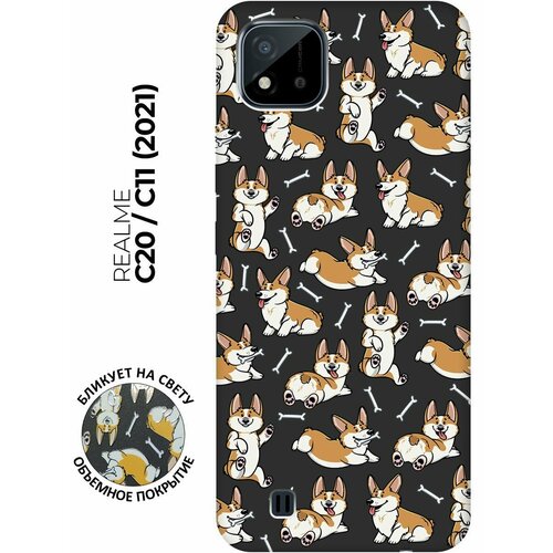 Матовый чехол Corgi Pattern для realme C20 / C11 (2021) / Рилми С20 / С11 (2021) с 3D эффектом черный матовый чехол corgi pattern для realme c11 рилми с11 с 3d эффектом бирюзовый