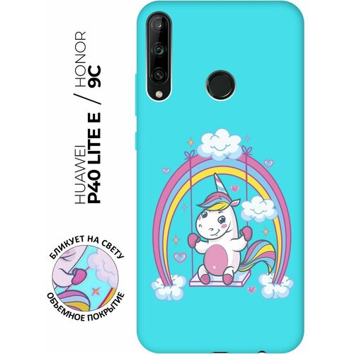 Матовый чехол Unicorn для Huawei P40 Lite E / Honor 9C / Хуавей П40 Лайт Е / Хонор 9С с 3D эффектом бирюзовый матовый чехол lady unicorn для honor 9c huawei p40 lite e хуавей п40 лайт е хонор 9с с 3d эффектом бирюзовый