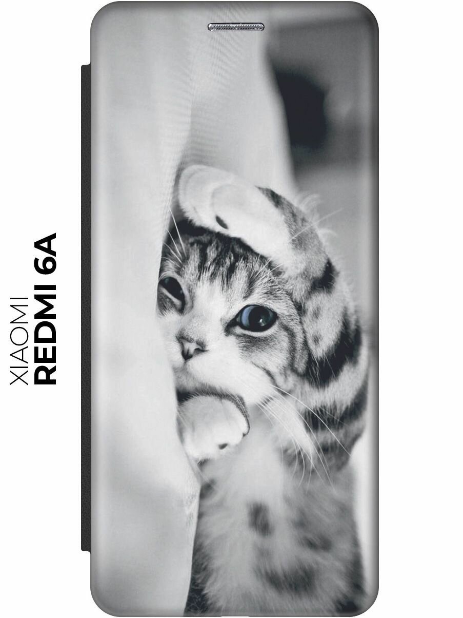 Чехол-книжка Игривый котенок на Xiaomi Redmi 6A / Сяоми Редми 6А черный