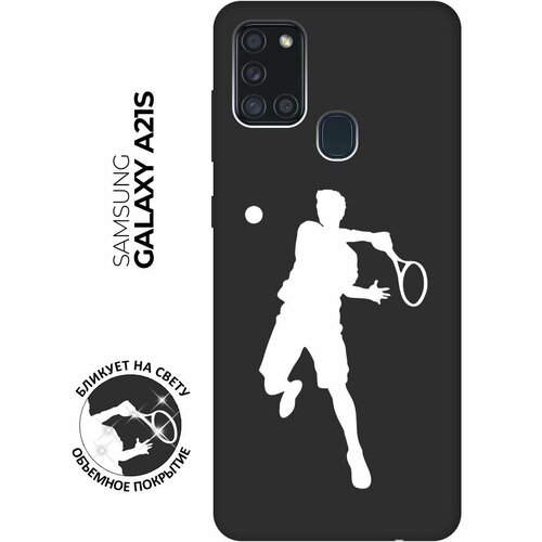 Матовый чехол Tennis W для Samsung Galaxy A21s / Самсунг А21с с 3D эффектом черный матовый чехол volleyball w для samsung galaxy a21s самсунг а21с с 3d эффектом черный