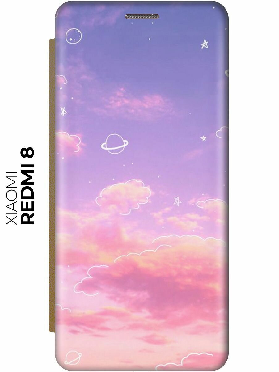 Чехол-книжка Розовое небо и космос на Xiaomi Redmi 8 / Сяоми Редми 8 золотой