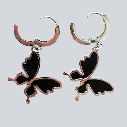 Серьги с подвесками Stainless steel бабочки, размер 10 мм, черный