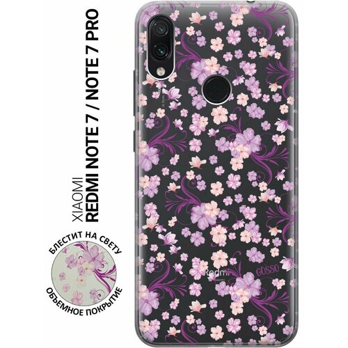 Ультратонкий силиконовый чехол-накладка Transparent для Xiaomi Redmi Note 7, Note 7 Pro с 3D принтом Lilac Flowers ультратонкий силиконовый чехол накладка transparent для xiaomi redmi note 10 pro с 3d принтом lilac flowers