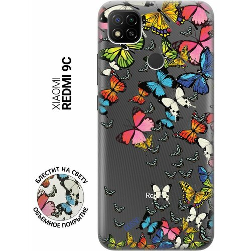 ультратонкий силиконовый чехол накладка clearview 3d для galaxy m51 с принтом magic butterflies Ультратонкий силиконовый чехол-накладка ClearView 3D для Xiaomi Redmi 9C с принтом Magic Butterflies