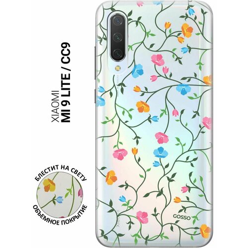 Ультратонкий силиконовый чехол-накладка Transparent для Xiaomi Mi 9 Lite, CC9 с 3D принтом Сurly Flowers ультратонкий силиконовый чехол накладка transparent для xiaomi mi 11 lite 4g с 3d принтом сurly flowers