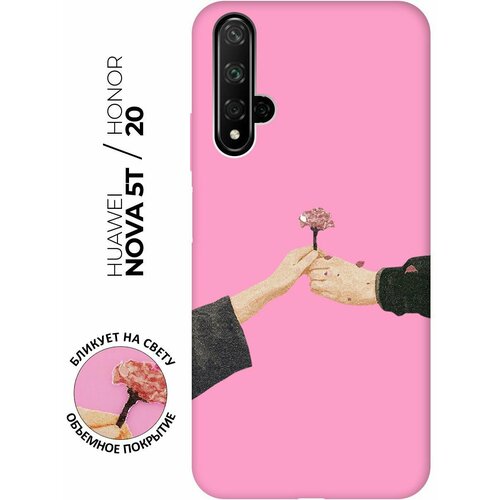 Матовый чехол Hands для Honor 20 / Huawei Nova 5T / Хонор 20 / Хуавей Нова 5Т с 3D эффектом розовый