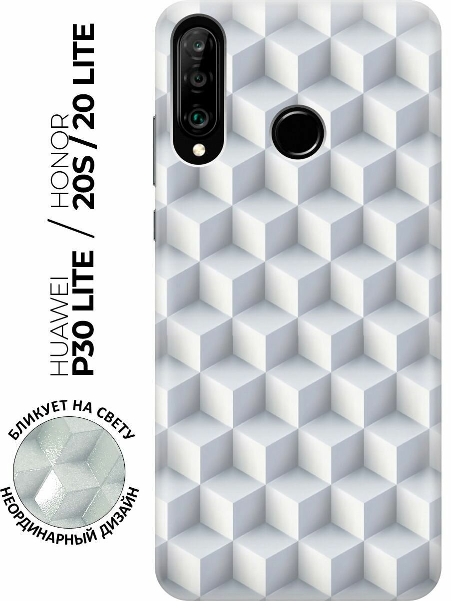 Силиконовый чехол Паттерн из белых кубов на Huawei P30 Lite / Honor 20 Lite / Honor 20s / Хуавей П30 Лайт / Хонор 20 Лайт / Хонор 20s с эффектом блика