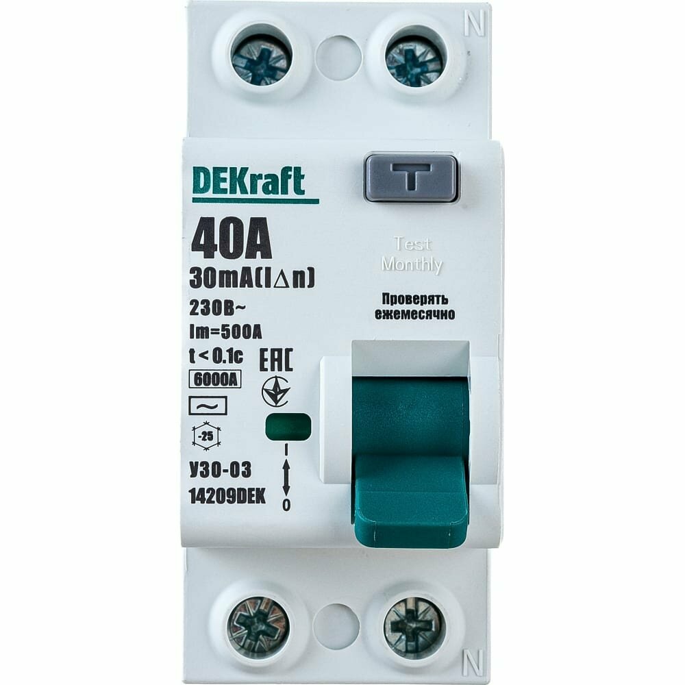 DEKraft ВДТ 2P 40А 30мА тип AC 6кА УЗО-03 14209DEK