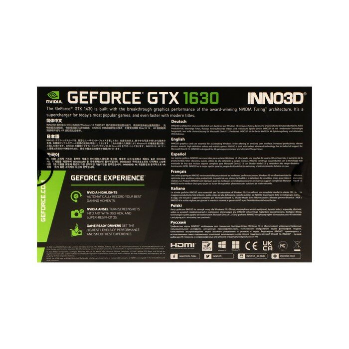 Видеокарта Inno3D GeForce GTX1630 COMPACT 4G GDDR6 64bit HDMI 2xDP N16301-04D6-1177VA19