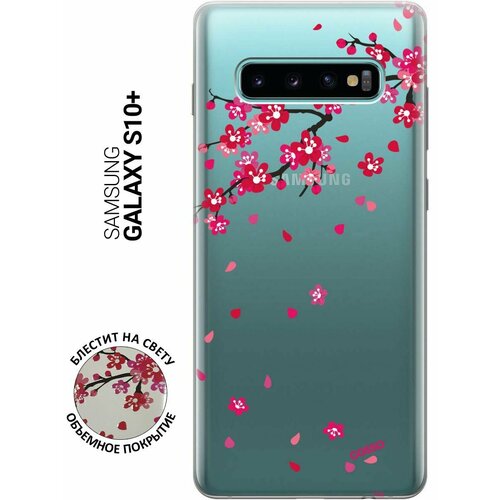 Ультратонкий силиконовый чехол-накладка Transparent для Samsung Galaxy S10+ с 3D принтом Sakura ультратонкий силиконовый чехол накладка transparent для samsung galaxy s10 с 3d принтом gzhel