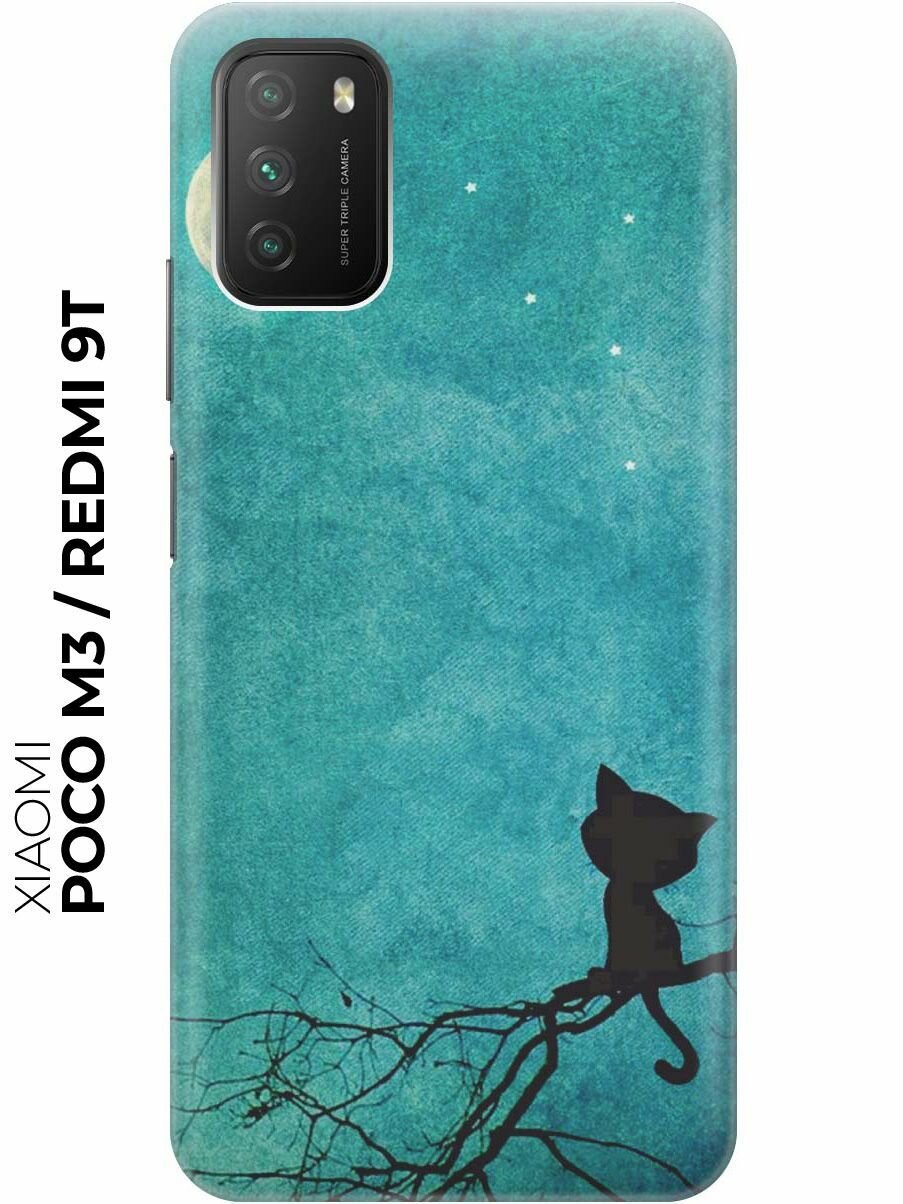 Чехол - накладка ArtColor для Xiaomi Poco M3 с принтом "Котенок и луна"