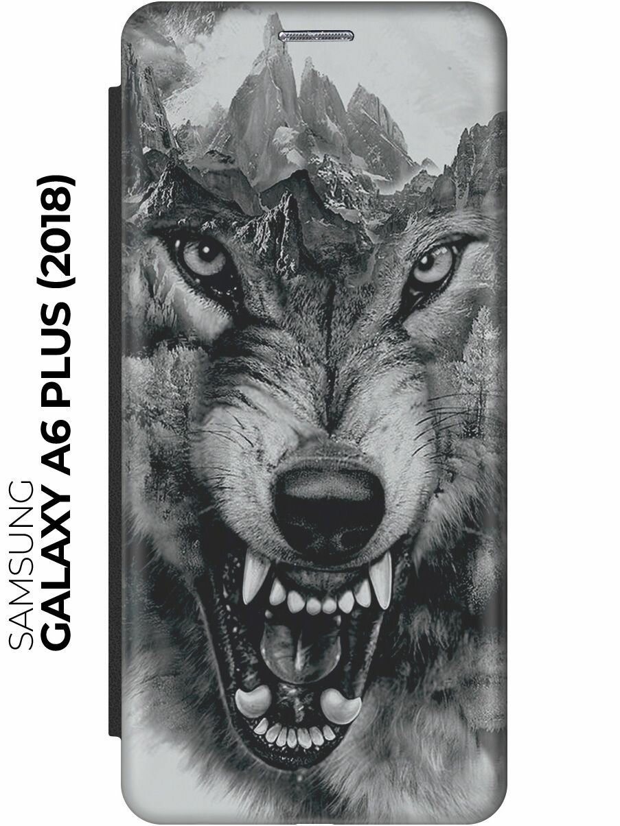 Чехол-книжка Волк в горах на Samsung Galaxy A6+ (2018) / Самсунг А6 Плюс 2018 черный