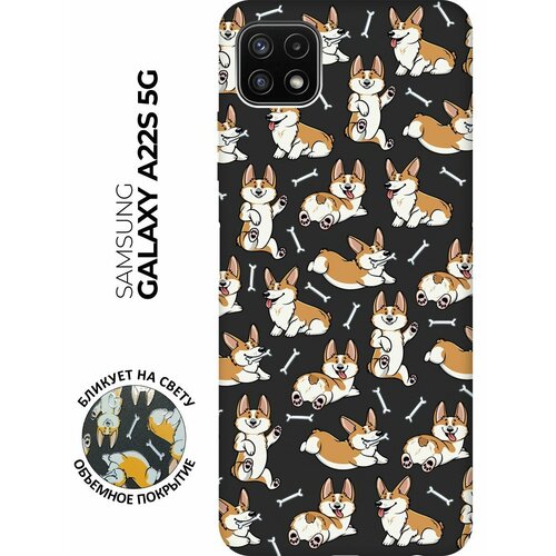 Матовый чехол Corgi Pattern для Samsung Galaxy A22s 5G / Самсунг А22с с 3D эффектом черный матовый чехол infuriate для samsung galaxy a22s 5g самсунг а22с с 3d эффектом черный