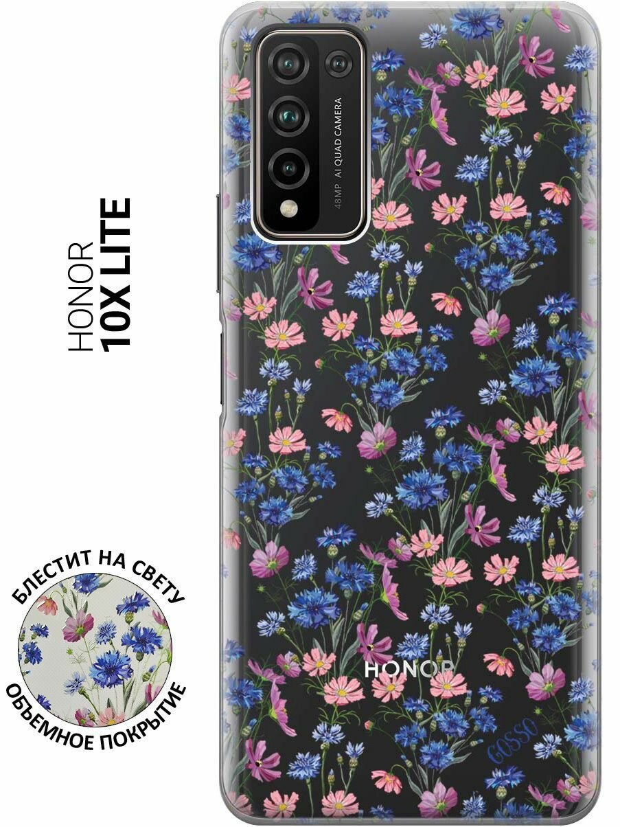 Ультратонкий силиконовый чехол-накладка ClearView для Honor 10X Lite с 3D принтом "Lovely Cornflowers"