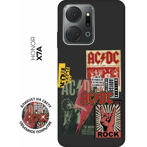 Матовый чехол AC/DC Stickers для Honor X7a / Хонор Х7а с 3D эффектом черный матовый чехол tag stickers для honor x7a хонор х7а с 3d эффектом черный