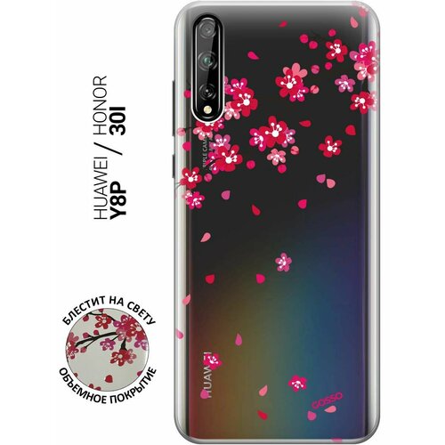 Ультратонкий силиконовый чехол-накладка ClearView для Huawei Y8p, Honor 30i с 3D принтом Sakura ультратонкий силиконовый чехол накладка clearview 3d для huawei y8p honor 30i с принтом kittens and trails