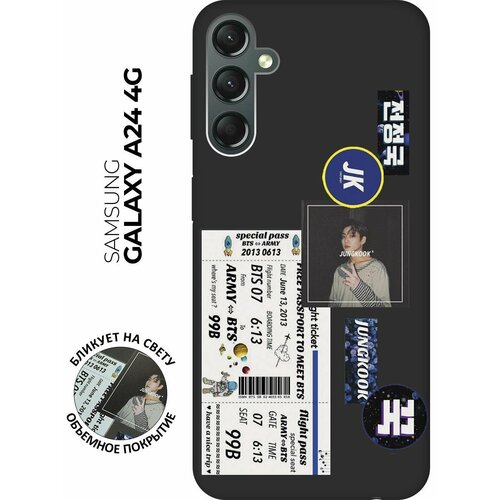 Матовый чехол BTS Stickers для Samsung Galaxy A24 / Самсунг А24 с 3D эффектом черный матовый чехол gagarin stickers для samsung galaxy a24 самсунг а24 с 3d эффектом черный